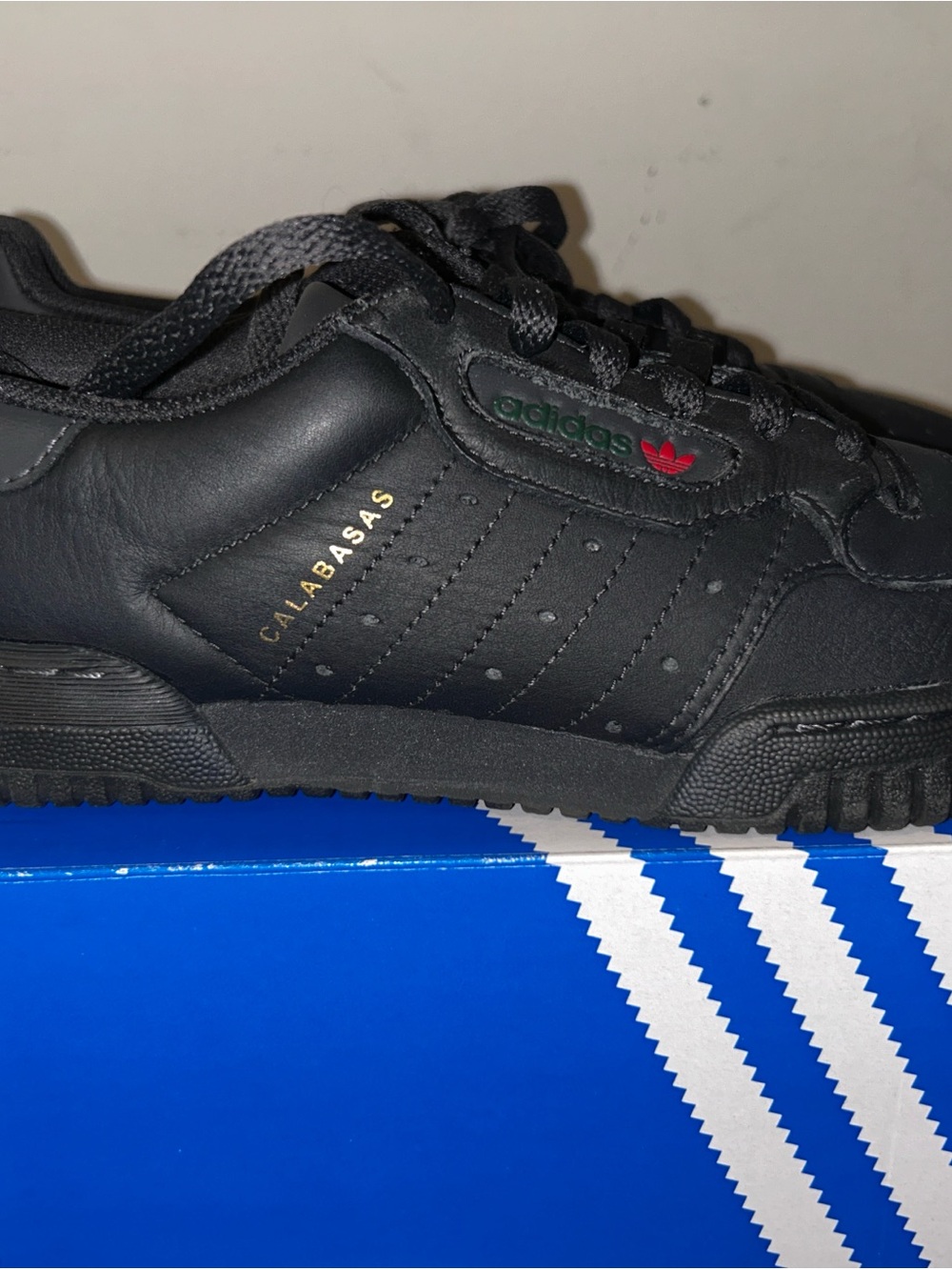 adidas Calabasas Men’s Black Leather Sneakers with Gold Lettering